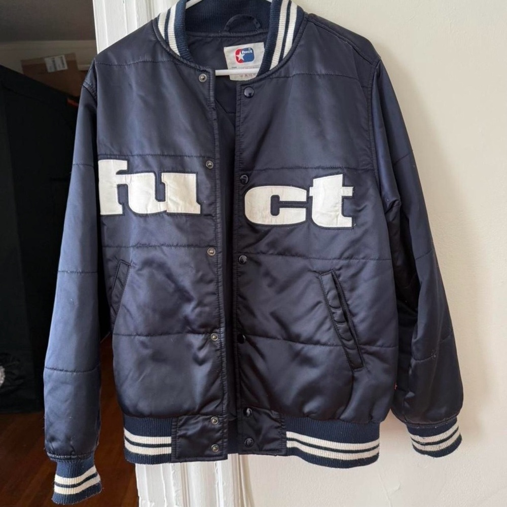 FUCT Navy and White Varsity Jacket